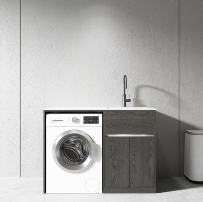 Free Standing PLYWOOD LAUNDRY STATION CABINET & MARBLE BENCH-MATTE BLACK