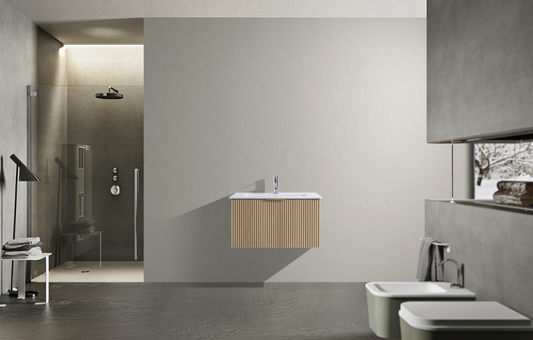 FLUTED OAK WALL HUNG Plywood VANITY 750MM