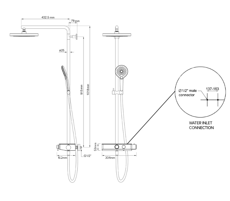 Elementi SPLASH PLUS 3FCT COLUMN SHOWER WITH INTEGRATED THERMOSTATIC SHOWER MIXER & SHELF