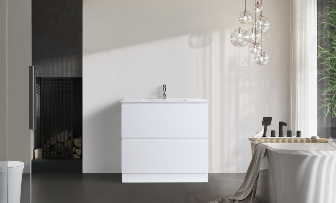 DNF FloorStanding Plywood VANITY GLOSSY WHITE DOUBLE DRAWERS 400MM~1500MM