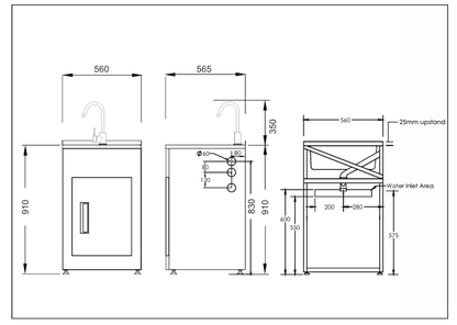 Aquatica Laundry Tub 560mm, Door Model,Chrome Zento Sink Mixer Mains Pressure
