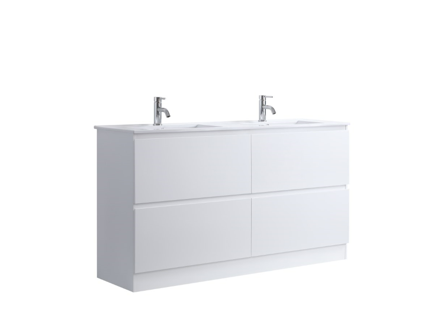 DNF FloorStanding Plywood DOUBLE DRAWERS VANITY GLOSSY WHITE PAINT FINISHED 1500MM DOUBLE BASIN