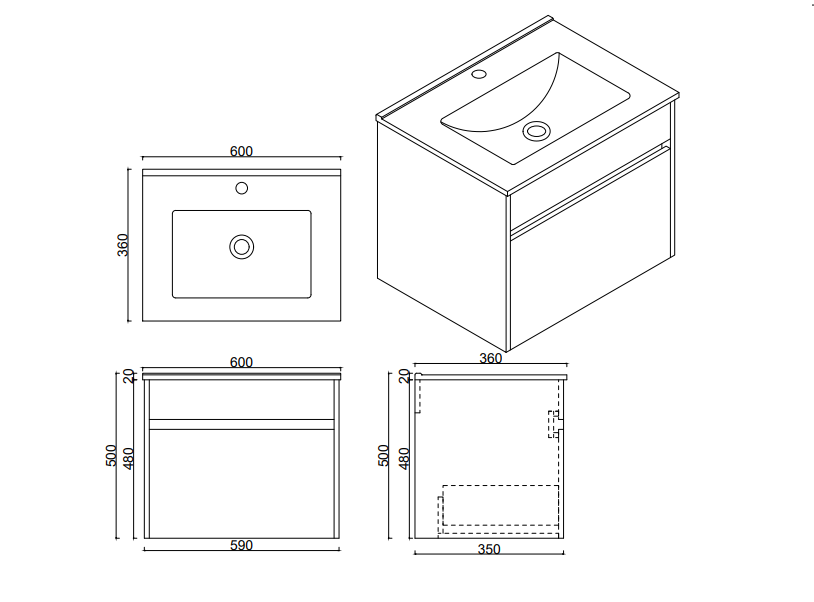 DNW SLIM 600MM*360MM LIGHT OAK Wall Hung Plywood VANITY