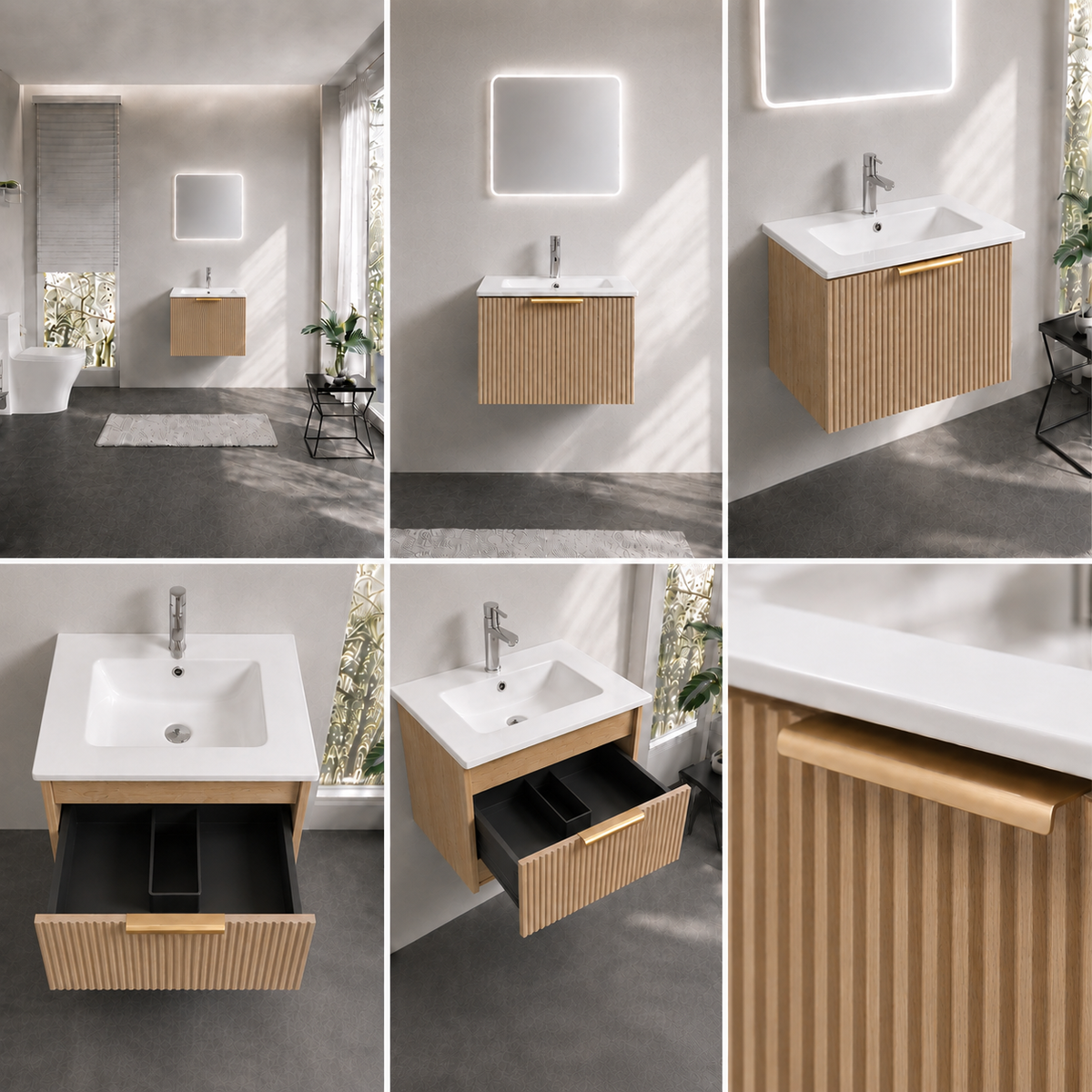 FLUTED OAK WALL HUNG Plywood VANITY 600MM