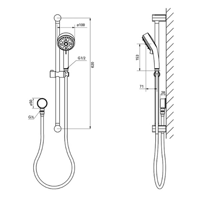 GROHE TEMPESTA COSMO 100 4F SLIDE SHOWER 600MM CHROME