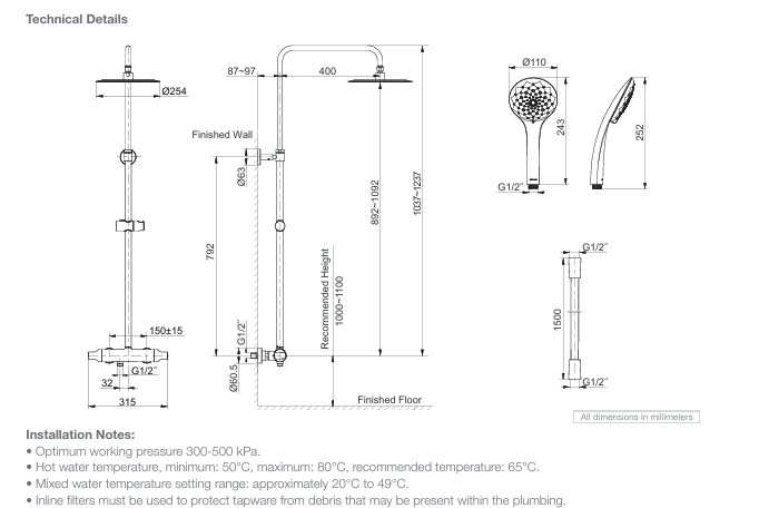 KOHLER Aleo Thermostatic  Syetem Shower Column Set