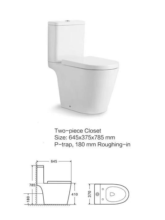 DN-696 Open Back Ceramic White Toilet Suite Rimless Two Piece Toilets