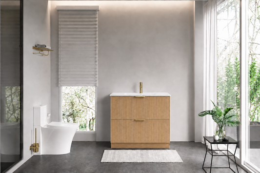 FLUTED OAK Floorstanding Plywood VANITY 750MM