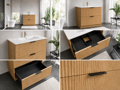 FLUTED OAK Floorstanding Plywood VANITY 750MM