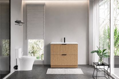 FLUTED OAK Floorstanding Plywood VANITY 750MM