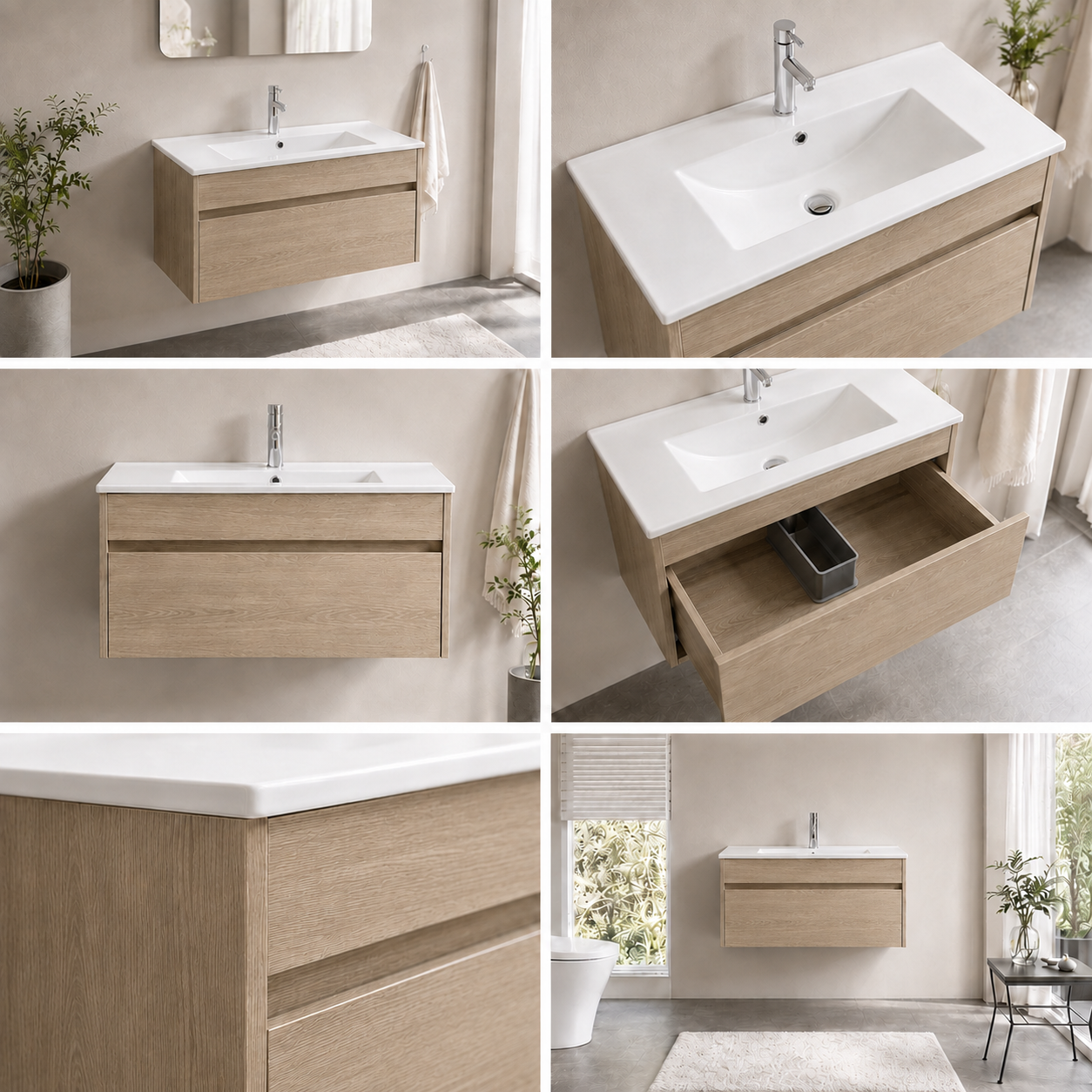 DNW Wall Hung Plywood VANITY Light Oak 750MM