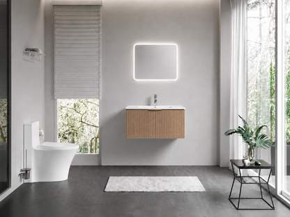 FLUTED OAK WALL HUNG Plywood VANITY 750MM