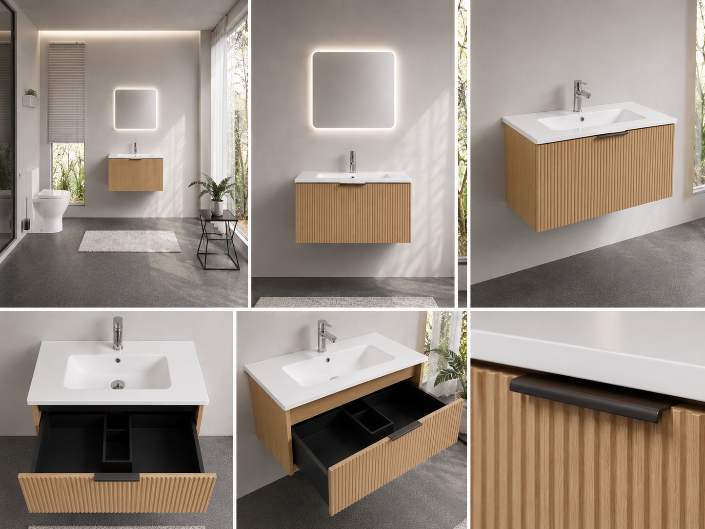 FLUTED OAK WALL HUNG Plywood VANITY 750MM