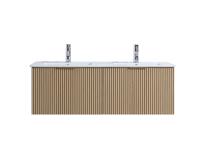 DNW WALL HUNG Plywood VANITY FLUTED OAK 1200MM DOUBLE BASIN