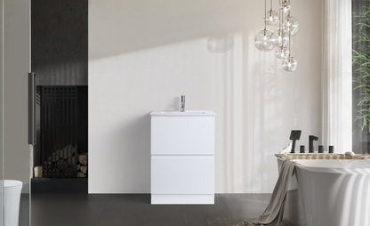 DNF FloorStanding Plywood DOUBLE DRAWERS VANITY GLOSSY WHITE PAINT FINISHED 600MM