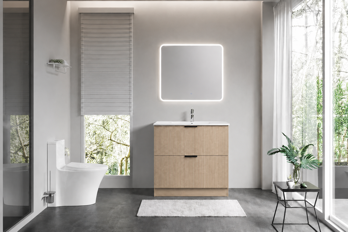 FLUTED OAK Floorstanding Plywood VANITY 900MM