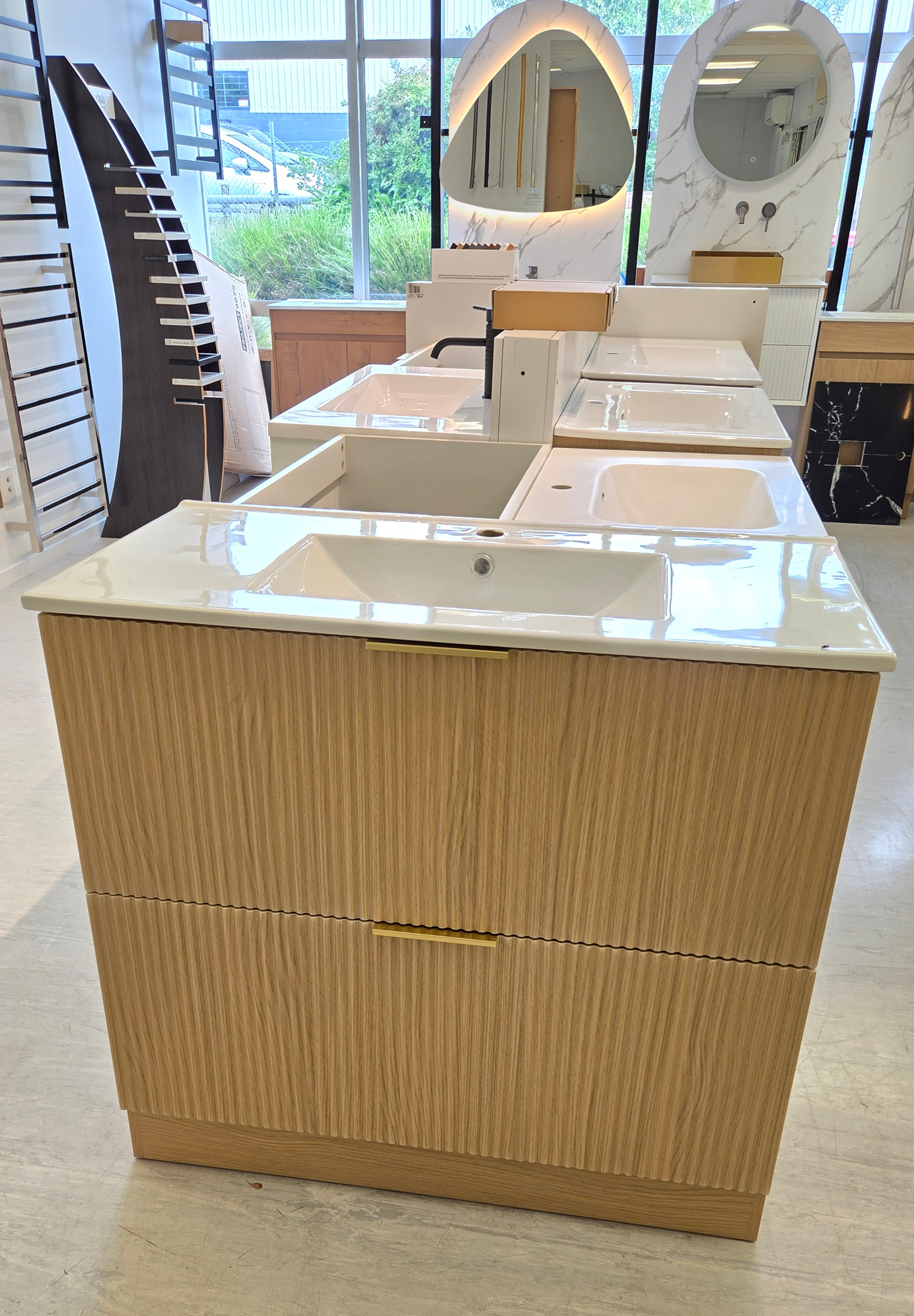 FLUTED OAK Floorstanding Plywood VANITY 750MM