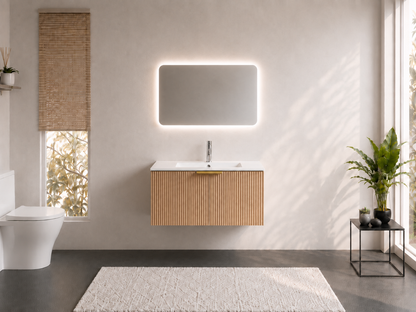 FLUTED OAK WALL HUNG Plywood VANITY 900MM
