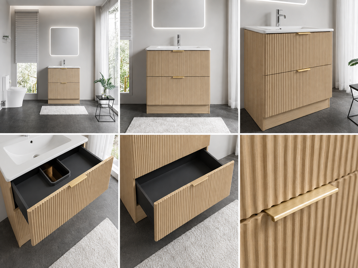 FLUTED OAK Floorstanding Plywood VANITY 900MM