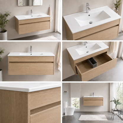 DNW Wall Hung Plywood VANITY Light Oak 900MM
