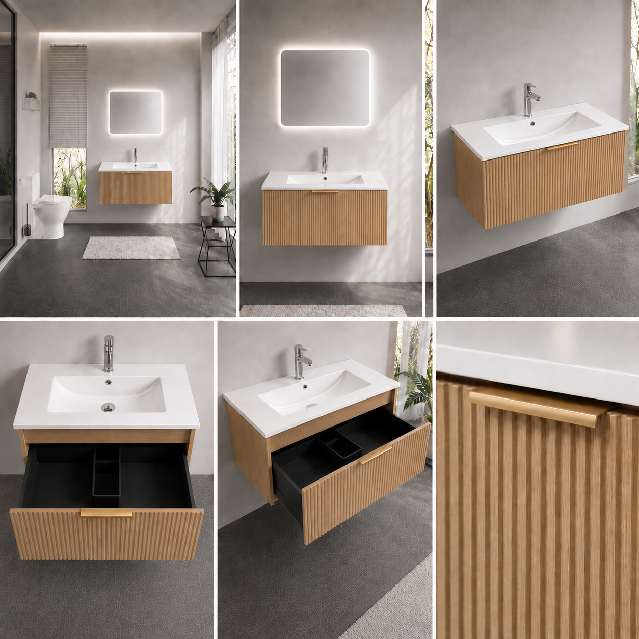 FLUTED OAK WALL HUNG Plywood VANITY 900MM