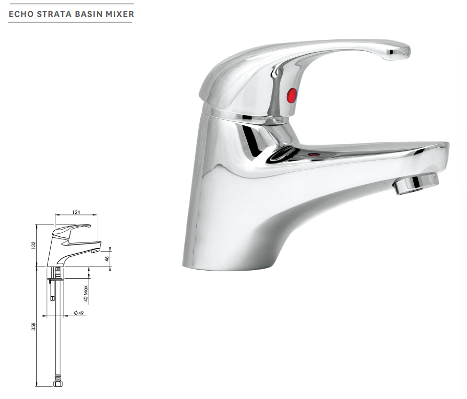 METHVEN ECHO STRATA BASIN MIXER A/P CP - LEAD FREE