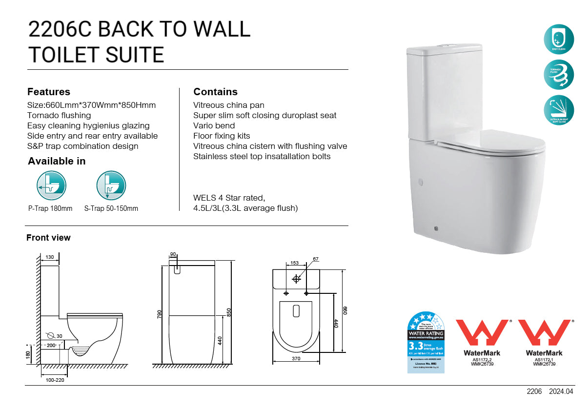 DN-2206C Ceramic White Toilet Suite-Back to wall Whirlpool Two Piece Toilets