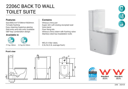DN-2206C Ceramic White Toilet Suite-Back to wall Whirlpool Two Piece Toilets