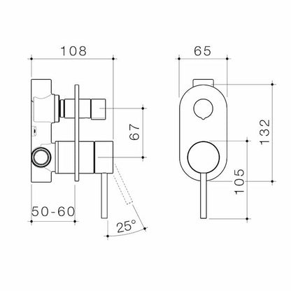 Caroma Liano II Bath / Shower Mixer With Diverter - Rounded Cover Plate - Sales Kit