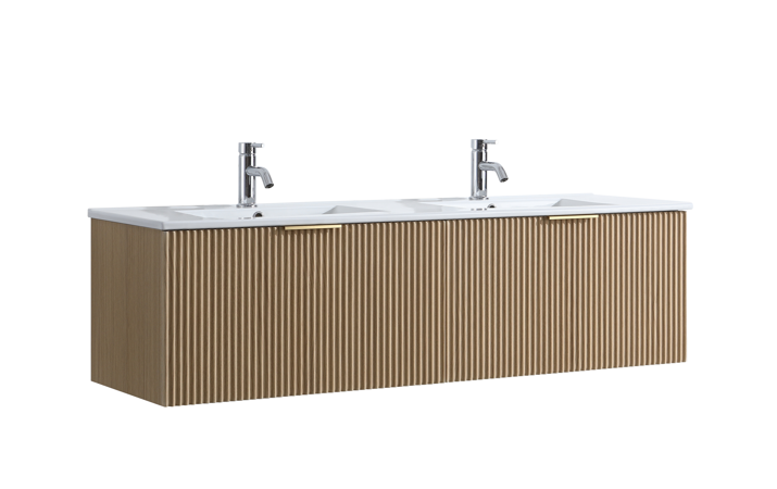 FLUTED OAK WALL HUNG Plywood VANITY 1500MM DOUBLE BASIN
