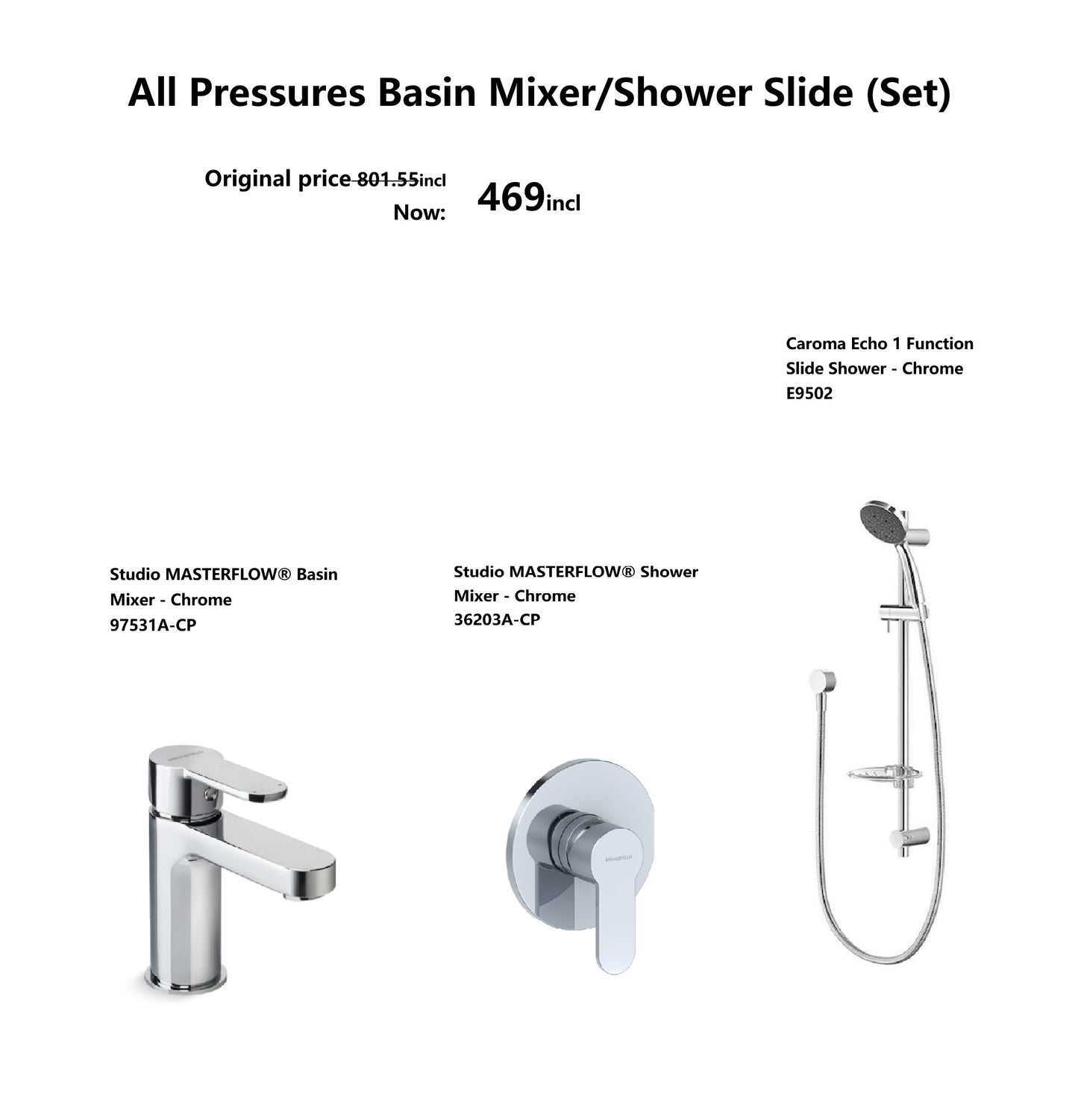 All Pressures Basin Mixer&Shower Mixer&Shower Slide (Combo Set)