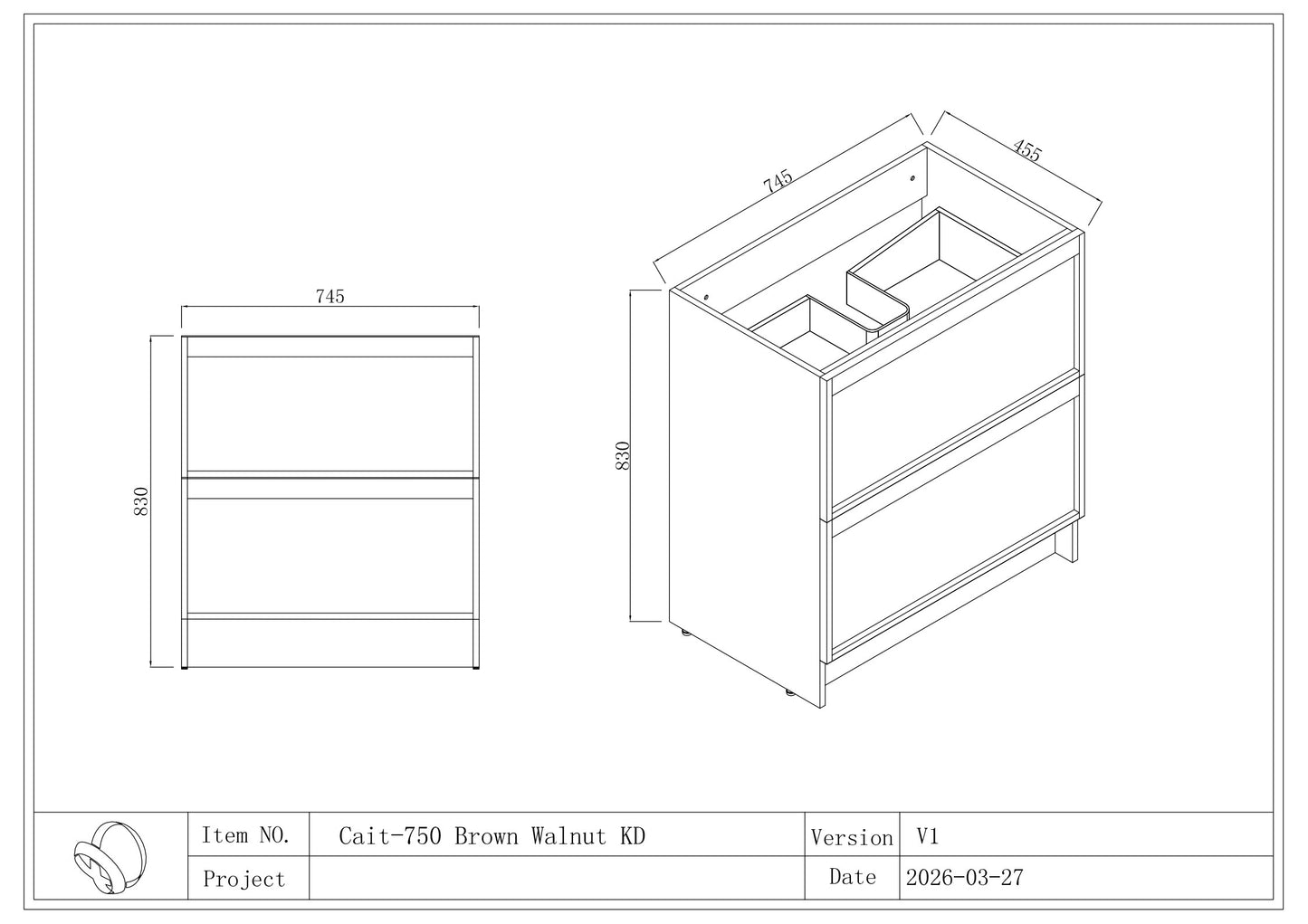 Cait FloorStanding Plywood  VANITY 750MM