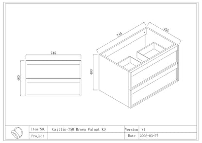CAITLYN Wall Hung Plywood VANITY 750MM