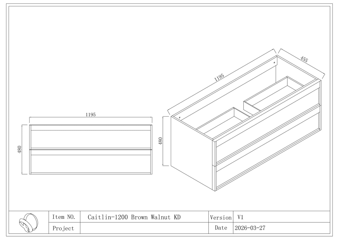 CAITLYN Wall Hung Plywood VANITY 1200MM SINGLE BASIN