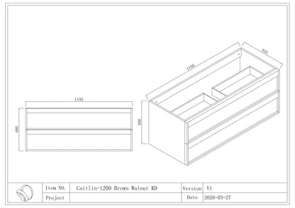 CAITLYN Wall Hung Plywood VANITY 1200MM SINGLE BASIN