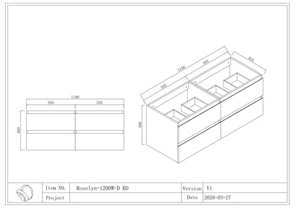 Roselyn Wall Hung Plywood VANITY 1200MM DOUBLE BASIN