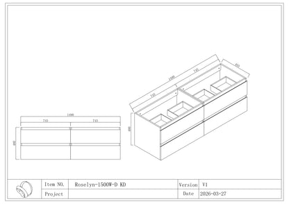 Roselyn Wall Hung Plywood VANITY 1500MM DOUBLE BASIN