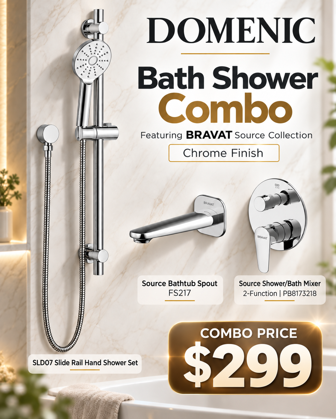 Special Deal - Bath Shower Tapware Combo - Chrome