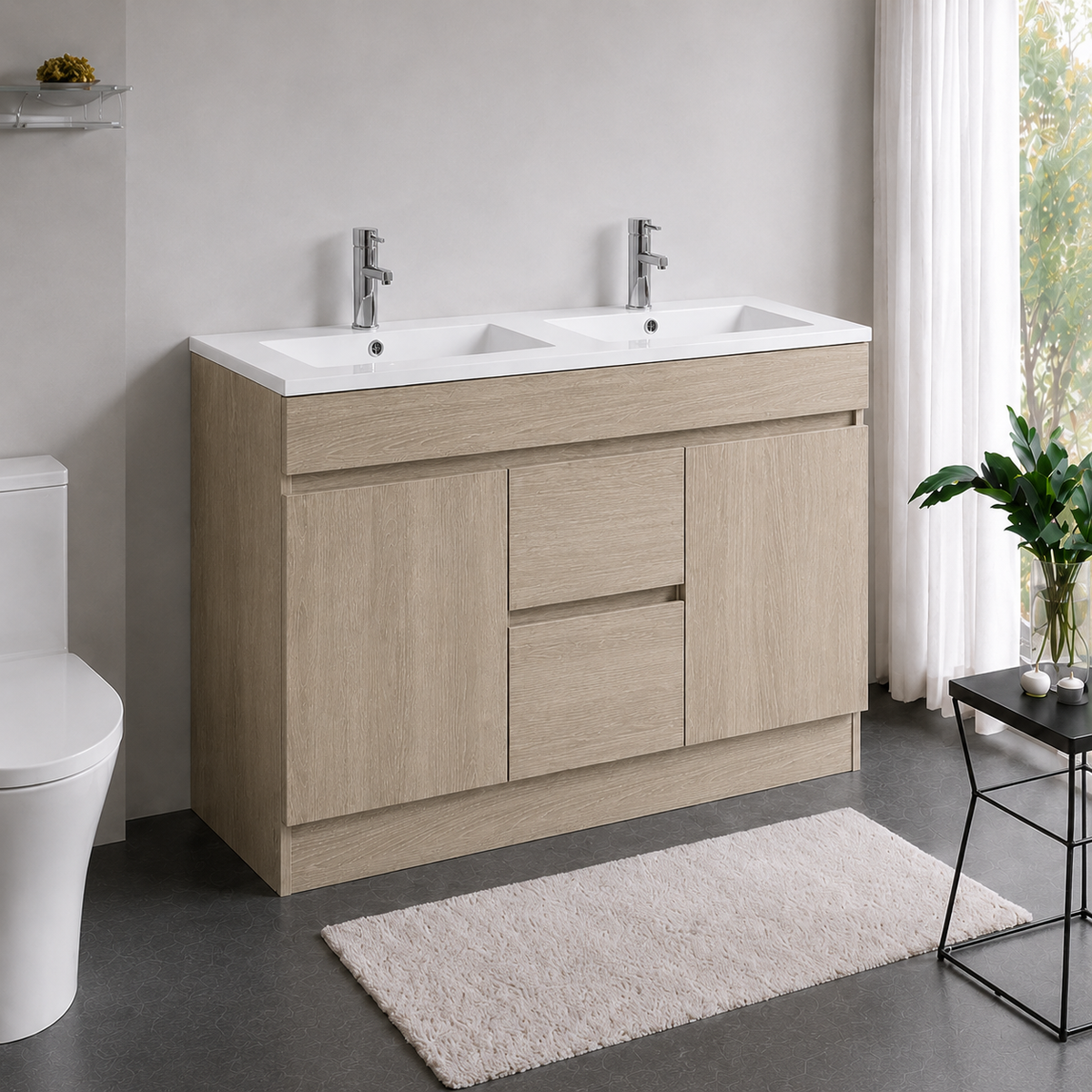 DNF Floorstanding Plywood VANITY Light Oak 1200MM DOUBLE BASIN