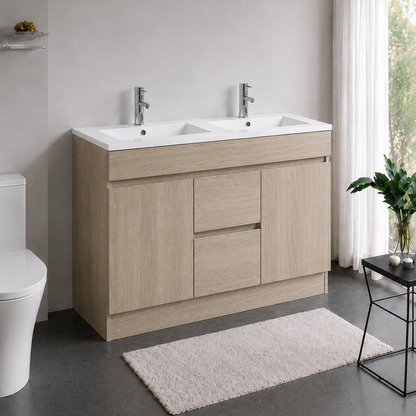 DNF Floorstanding Plywood VANITY Light Oak 1200MM DOUBLE BASIN
