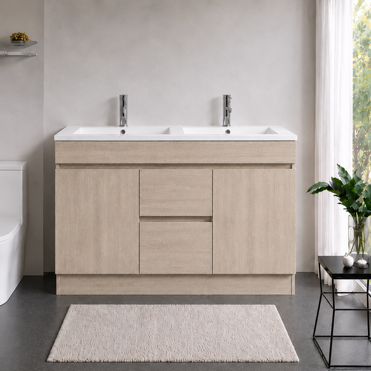DNF Floorstanding Plywood VANITY Light Oak 1200MM DOUBLE BASIN