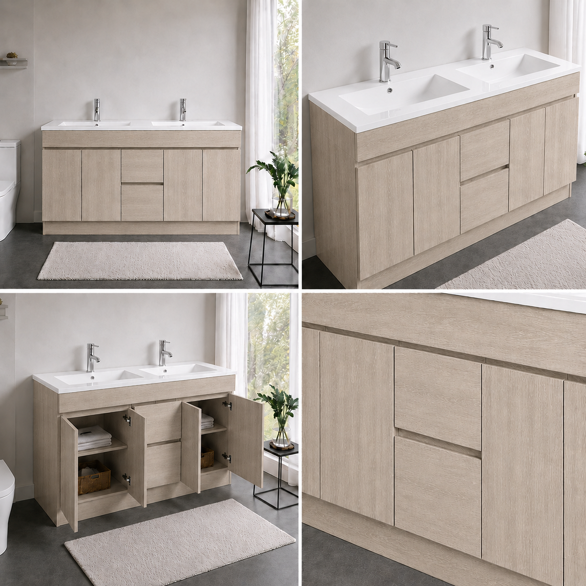 DNF Floorstanding Plywood VANITY Light Oak 1500MM DOUBLE BASIN