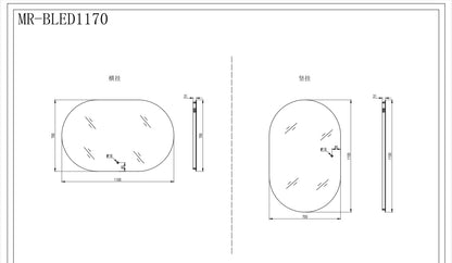 LED Mirror-BIANCA-CAPSULE 1100/1400mm with Demister Backlit Touch Switch 3 Colours Lighting Frameless