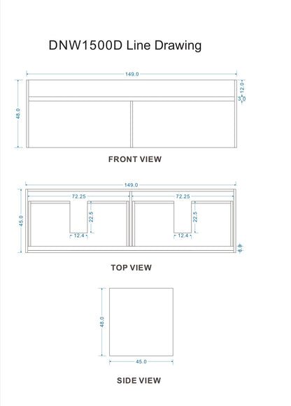 DNW Wall Hung Plywood VANITY Light Oak 1500MM DOUBLE BASIN