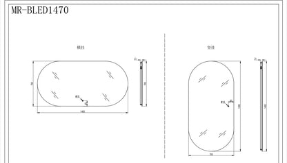 LED Mirror-BIANCA-CAPSULE 1100/1400mm with Demister Backlit Touch Switch 3 Colours Lighting Frameless
