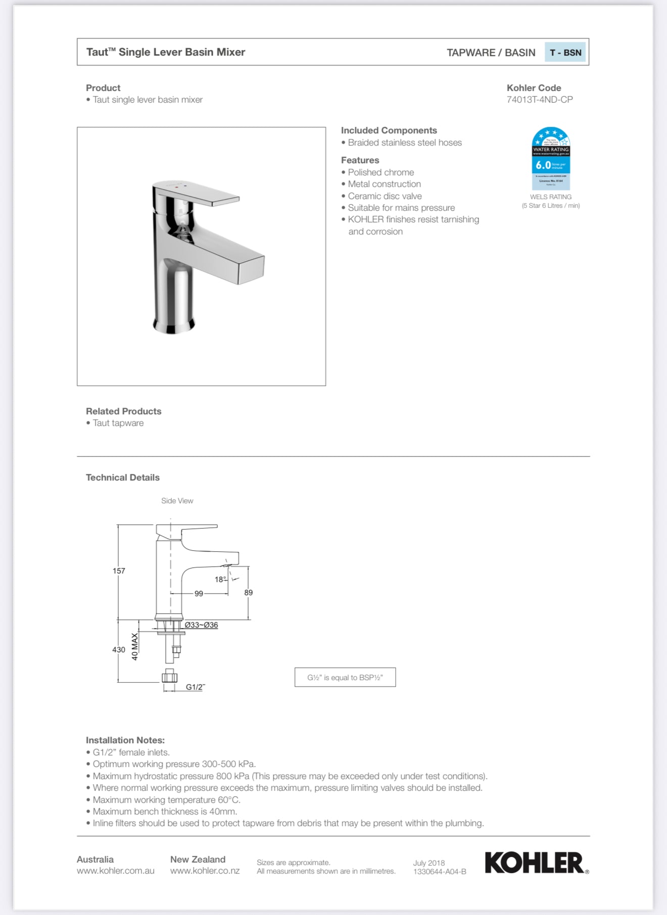 KOHLER Taut Basin Mixer