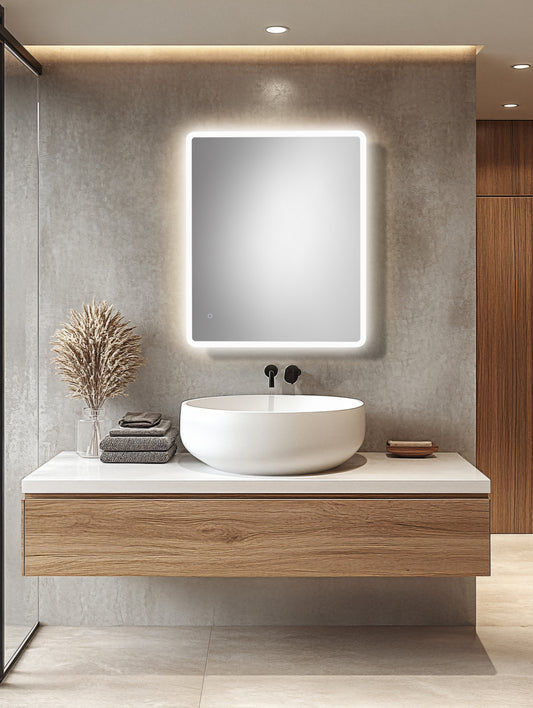 DN-PROJECT  FRONT_ILLUMINATED 900MM*750MM Square LED Mirror with Demister Touch Switch 3 Colours Lighting
