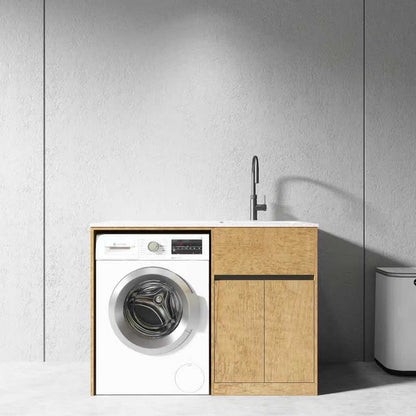 Free Standing PLYWOOD LAUNDRY STATION CABINET & MARBLE BENCH-Light Oak