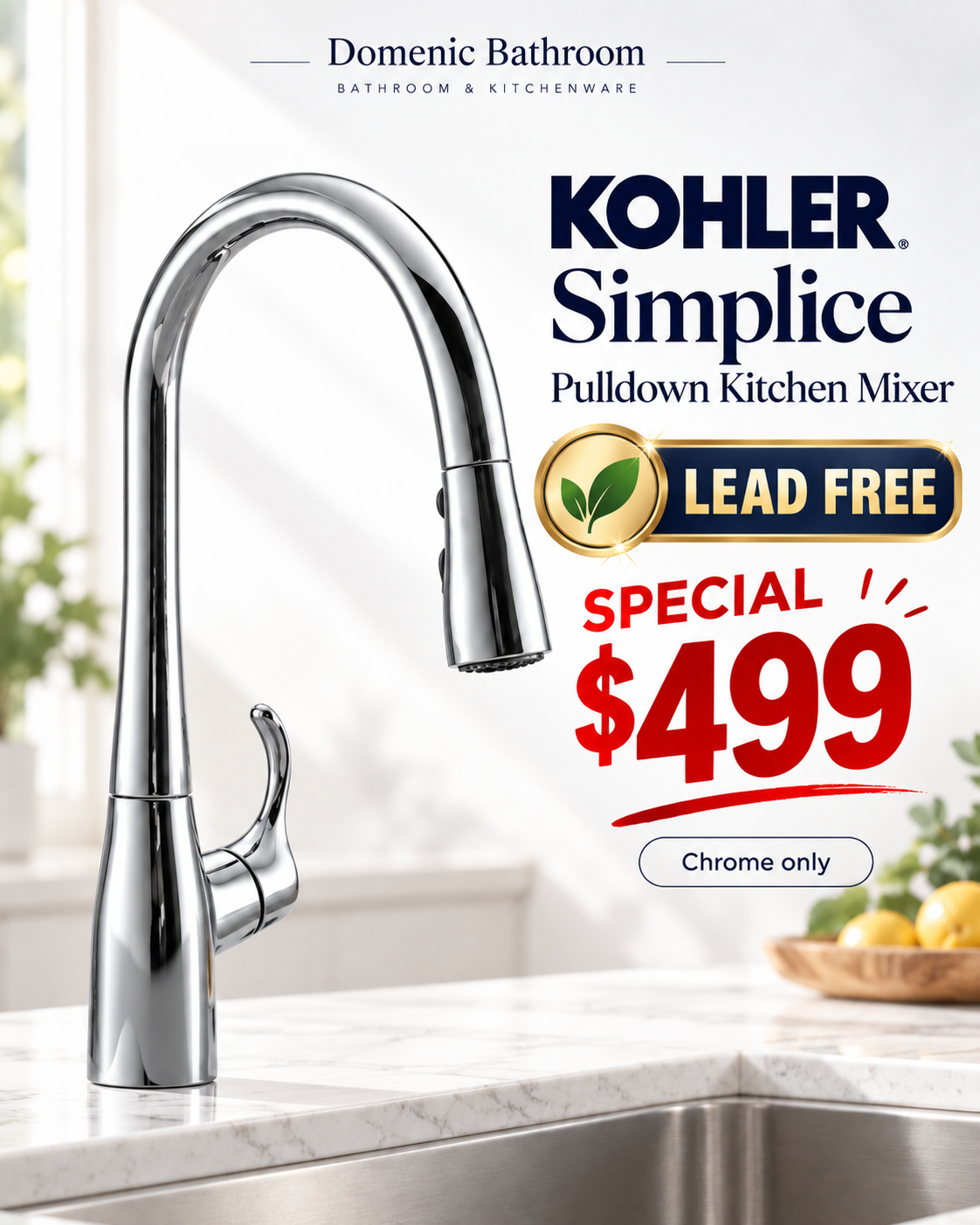 Special deal - Kohler Simplice Pulldown Kitchen Mixer - Chrome