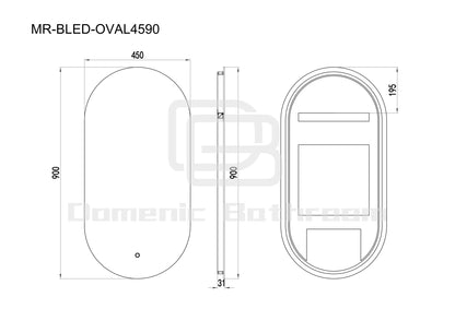 LED Mirror-BIANCA OVAL Backlit 450x900mm with Dimister Touch Switch